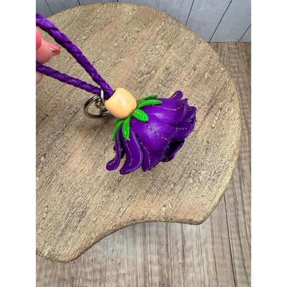 Leather Purple Flower Purse Charm Genuine Leather Bag Charm NEW FAST SHIP - Picture 4 of 6